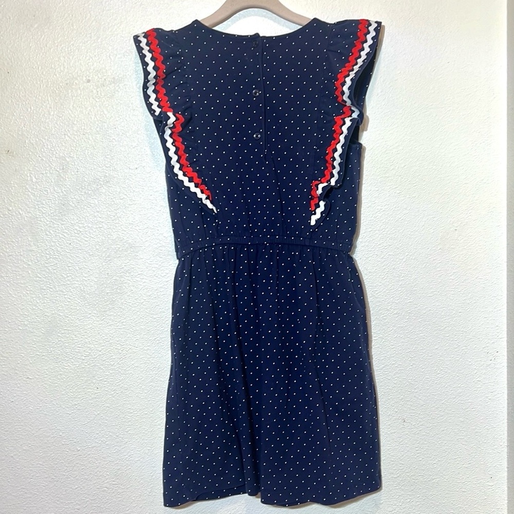 Janie and Jack Navy Blue Polka Dot Dress with Red & White Trim - Picture 2 of 5